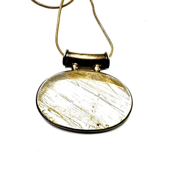 Golden Rutilated Quartz Artisan-Made Pendant on 30" Italian Sterling Snake Chain - Picture 9 of 13